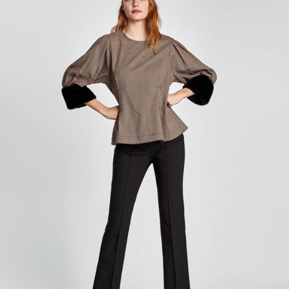 Zara Checked Top with Contrasting Texture